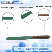 PTFE Coated 8"Blade Wooden Handle Lab Spatula Stainless Steel Total Length 12.5"