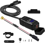 Eacam Motorcycle Charger, 6.8A Quick Charge 3.0 Dual USB With Voltmeter & ON/Off Switch, Waterproof Quick Disconnect SAE to USB Adapter for Phone