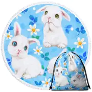 Adorable White Bunnies and Flowers for Kids Round Beach Towel