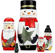 SWANGSA 5 Pcs Russian Nesting Dolls, Christmas Snowman Santa Claus Handmade Wood Stacking Matryoshka Nesting Dolls for Kids Christmas Wishing Gift, Home Decoration