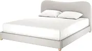 Double Queen King Boucle Fabric Bed Frame with Curved Headboard - Grey