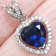 4.50ct Heart Natural Sapphire & Diamond Pendant 18K White Gold Plated No Chain