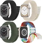 Braided for Apple Watch Band 46mm 44mm 40mm 41mm 45mm 49mm 38mm 42mm Women/Men,Stretchy Nylon Braided Solo Loop Elastic Sport Strap for iWatch Series 10/9/Ultra 2/SE 2nd/8/7/Ultra/SE/6/5/4/3/2/1,4Pack