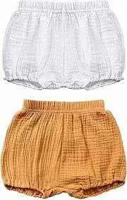[Symunnia] 2 Pack Toddler Baby Girls Boys Summer Clothes Cotton Solid Bloomer Basic Shorts Bow Diaper Covers