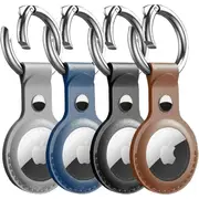 (4 Pack) T Tersely PU Leather Airtag Case Cover Holder with Keychain for Apple Airtag, Key Ring,Anti-Scratch Anti-Lost Protective Accessories Case with Keyring for Airtag