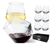 Stemless Wine Glasses Set of 6, Red or White Small Wine Glass set, 10oz Clear