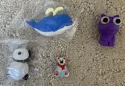 4 lot - Miniature Erasers - whale, a panda, purple cat, polar bear