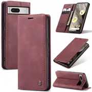 CaseMe Google Pixel 7a 5G Classic PU Leather Folio Case Cover [Wine]