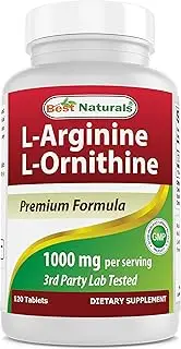 Best Naturals L-Arginine L-Ornithine - 1000mg per Serving - 120 Tablets - Non-GMO & Gluten Free