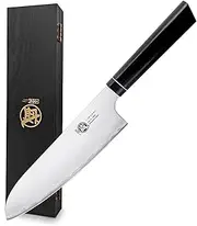 MITSUMOTO SAKARI 18 cm Japanese Chef Knife Santoku Knife, Professional VG-10 Steel Kitchen Knife, Hand Forged Japanese Knife (G10 Handle & Wooden Box)