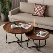 Rustic Round Nesting Side Table Set - Antique Wood Finish