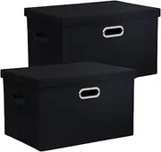 BinWhiz Storage Bins with Lid, Fabric Cube Bins Organizer Basket, Foldable Storage Box Containers with Handles for Closet Shelf Home Office Utility Room, 2-Pack (Small Size: 15x11x8.3 Inch, Black)