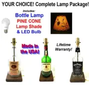 YOUR CHOICE Liquor Bar Bottle Table LAMP w/ PINE CONE Shade & LED Light Bulb