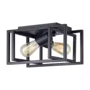 Merra 12 in. 2-Light Matte Black Open Geometric Frame Flush Mount