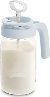 Papablic Glass Breastmilk Pitcher, Formula Mixing Pitcher with Mixing Handle Lid, Wide Mouth Mason Jar Mixer with Flip Locking Spout, Easy to Clean, BPA Free, Blue