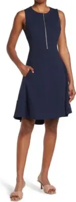 Donna Karen New York Women's Zip-front A-line Sport Wear Dress Indigo Sz Small