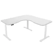 FORTIA Corner Standing Desk, 1730W x 1730W x 750D, 3 Motors, 120kg Load, Sit to Stand Up Electric Height Adjustable, White/White Frame