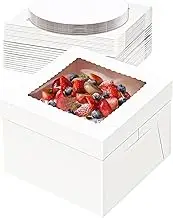 Rarapop 3 Pack White Tall Cake Box with Cake Boards 10x10x8 Inches, White Bakery Boxes with Window Disposable Cake Containers for Cake, Donuts, Pies, Cookies, Wedding, Birthday, Party (10 Inch-6pack)