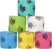 AOVNA 6 Rolls Pet Vet Wrap Pet Vet Bandage Self Adhesive Cohesive Pet Bandage Dog Paw Pattern Bandage for Wrist Ankle Sprains Swelling