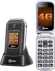 [Melefon] 4G Flip Mobile Phone for Elderly, Phone with Large Button, Loud Volume, 2.4 + 1.44 Inch Screen, SIM Unlocked, SOS Button, USB Type C, Charging Station