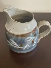 Studio Pottery Hand Made Creamer Pitcher Leaf Motif, Signed 5”
