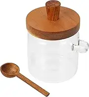 CRILSTYLEO Elegant Wood Lid Glass Honey Jar Kitchen Honey Storage Holder Mini Set