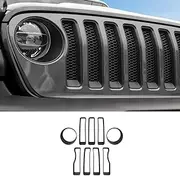 Matt Black Front Grille Grill Inserts & Headlight Covers Trim for 2018 Jeep Wrangler JL Sport/Sport S (Pack of 9)