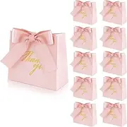 WADY 24PCS Party Favor Bags Small Thank You Gift Bags, Mini Party Favor Bags Candy Bags Treat Boxes Paper Gift Bags with Bow Ribbon for Wedding Valentine's Day Bridal Shower Birthday Party (pink)