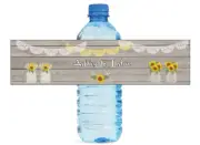Sunflower Vases on Rustic Wood Wedding Anniversary Birthday Water Bottle Labels
