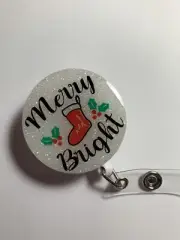 Retractable Badge Reel ID Holder - Christmas Merry And Bright
