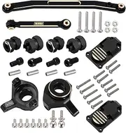 INJORA RC Black Brass Upgrades Steering Knuckle,Diff Cover and Steering Rod Tie Links Set for 1/24 RC Crawler Car Accessories Axial SCX24 Gladiator Bronco AXI90081 Upgrades Parts