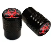 2 Black Billet Aluminum Knurled Tire Valve Caps - Red Zombie Hazard