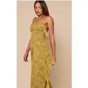 Tall Chartreuse Abstract Print Chiffon Frill Cami Top, Chartreuse