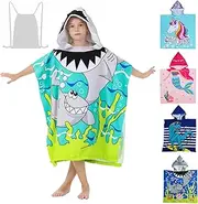 Athaelay Soft Microfiber Swim Cover-ups for 3 to 10 Years Old Kids Hooded Bath Beach Poncho Towels with Carrying Bag (Big Shark, Fits 3-10 Years)