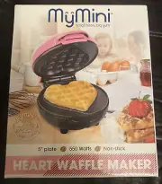 Nostalgia My Mini Heart Waffle Maker Compact 5” Non Stick Cooking Surface