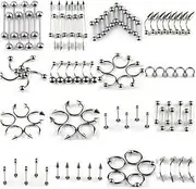 [TOZLU] LALANG Simple Mixed Stainless Steel Tongue Lip Eyebrow Navel Nose Nail Belly Stud Ring Body Accessories,85pcs
