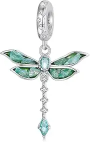 [DOYIS] 925 Sterling Silver Green Dragonfly Charms for Pandora Bracelets, Zirconia Bead Charm Jewelry for Women Girls