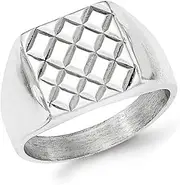 [JewelryWeb] 925 Sterling Silver Patterned Solid Back Polished Dimond pattern Ring Band Style-Ring for Women