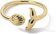 [Wozya] Boho Jewelry Silver Color Mermaid Tail Cuff Ring for Girls with Sea Whale Fish Tail Bague Shell Rings Romantic Gifts Gold Color Resizable