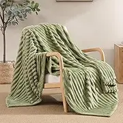 Geniospin Fleece Throw Blanket, 280GSM Extra Soft Lightweight Blanket with Strip, Plush Fuzzy Cozy Blankets and Throws for Couch, bed, Sofa Cozy, Warm and Breathable (Sage Green, 60x80 inches)