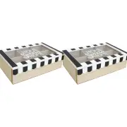 2x Cafe MDF/Glass 23cm Home Box Kitchen Decorative Coffee/Teabags Organiser Lrg