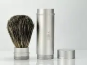 Mens Travel Shaving Brush Pure Badger Hair Black Bristle Aluminum Handle compact
