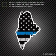 Distressed Thin Blue Line Maine State Shaped Subdued US Flag Sticker police ME