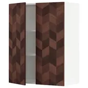 METOD wall cabinet with shelves/2 doors, white Hasslarp/brown patterned, 80x37x100 cm