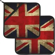 2 Pack Pot Holders for Kitchen Heat Resistant Potholders British Flag Pot Holders Set Washable Hot Pads with Loop Non Slip Potholders for Cooking Baking BBQ Microwave 8 x 8 Inch
