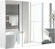 Viviendo Bathroom Mirror Cabinet Home Washroom Shaver Stainless Steel Frame Wall-Mounted Vanity Shelf Storage Unit Mirrored Cupboard - 900mm - 3 Door