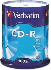 Verbatim CD-R 700MB 80 Min 52x Recordable Discs 100 Pack Spindle - 97458