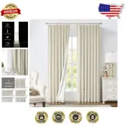 Luxurious Sand Blackout Curtains - Thermal Insulated Linen Textured Drapes
