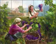 Vineyard Tile Backsplash Ceramic Mural Mirkovich Grape Vine Cellar Art NMA036