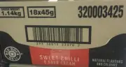 BULK BOX SWEET CHILLI & SOUR CREAM POTATO CHIPS 18x 45g BAGS RED ROCK DELI AUS